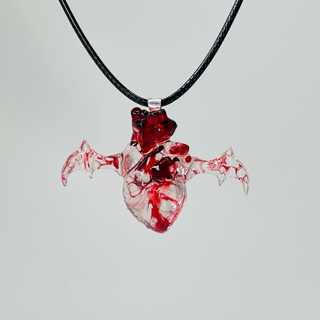 Handmade Dark Bloody Personality Heart Pendant Sterling Silver Necklace