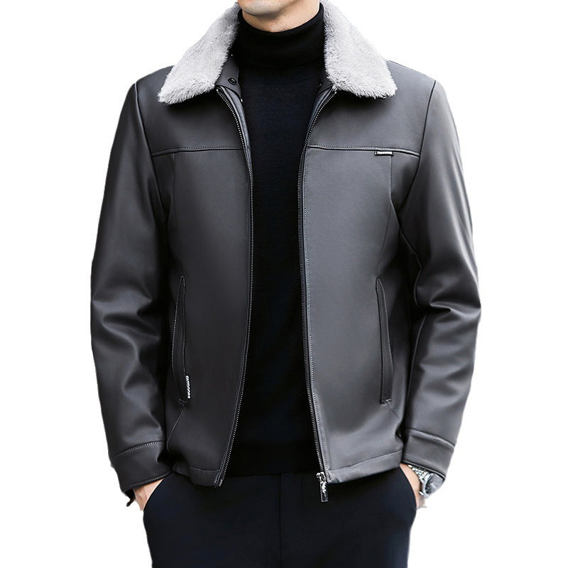 Leather Down Jacket Men's Autumn And Winter New Middle-aged Father Thickened