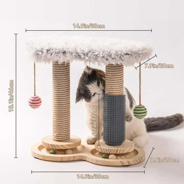 Natural Sisal Scratcher with Self-Groomer & Play Perch