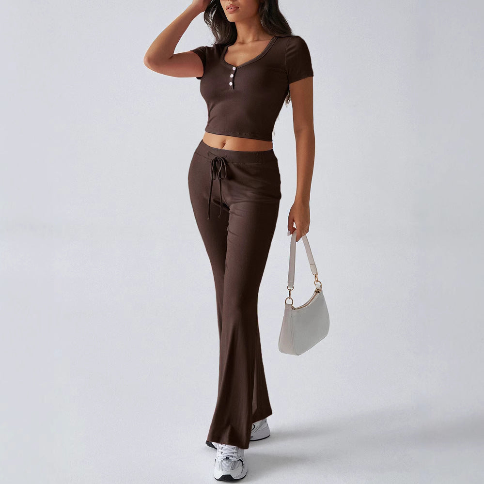 Women's Solid Color Crew Neck Casual Fashion Suit Summer