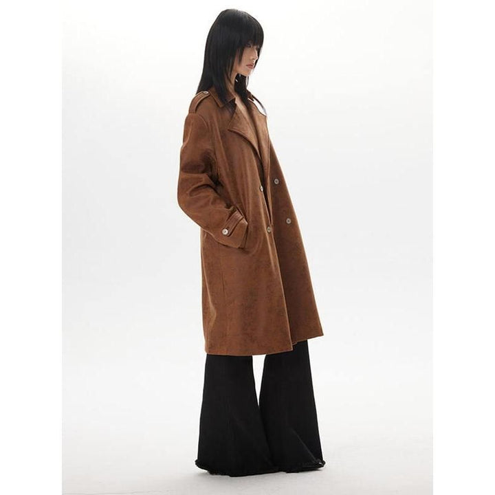 Women's Vintage Thick Leather Trench Coat