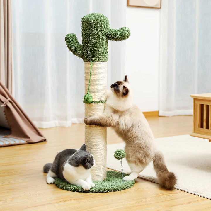 Cactus Cat Tree Scratching Post with Hanging Ball and Sisal Wrapping