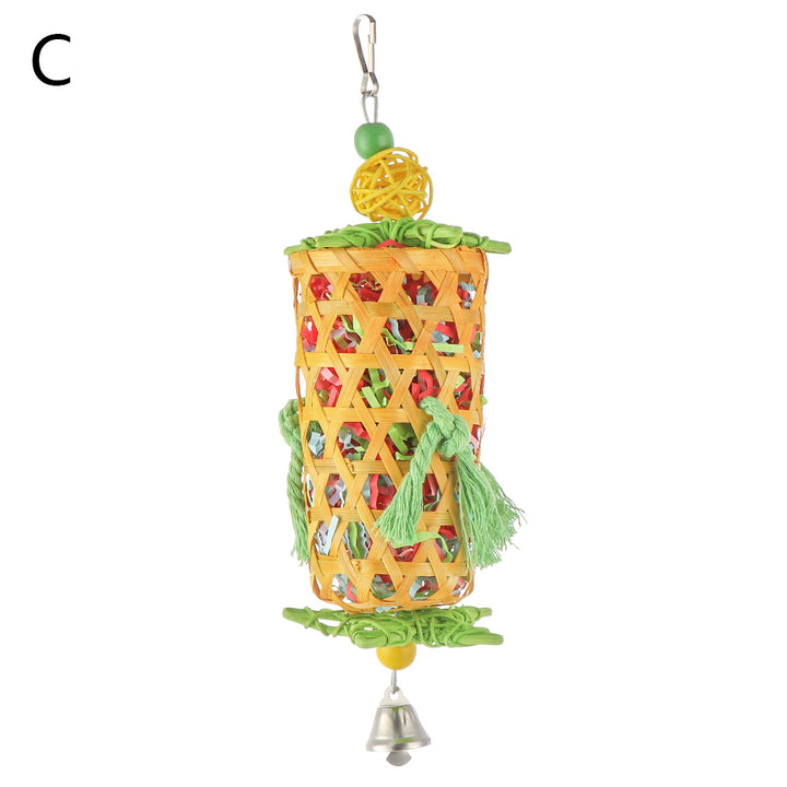 Colorful Bamboo Rattan Bird Chew Toy with Foraging Shredder for Parrots