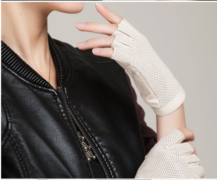 Leather Sheepskin Non-slip Thermal Short Half-finger Gloves