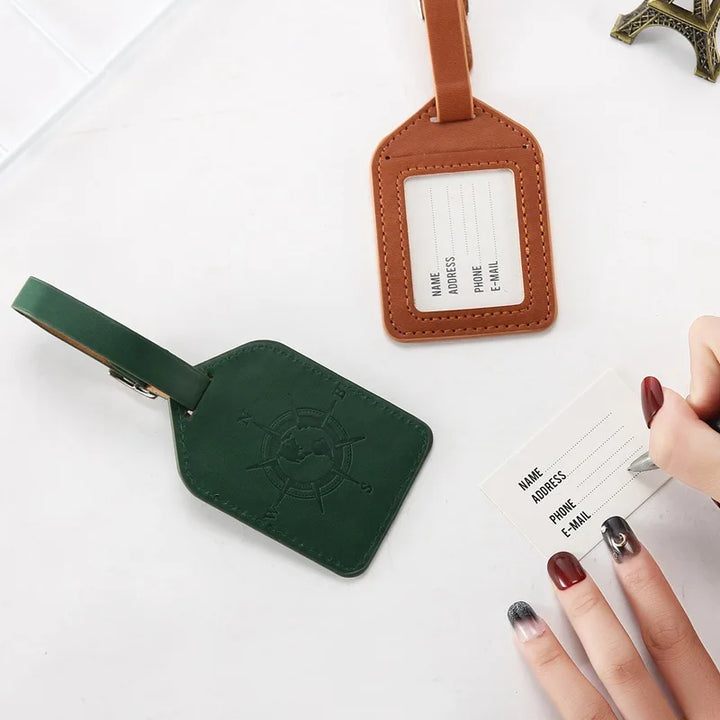 Compass Leather Luggage Tag