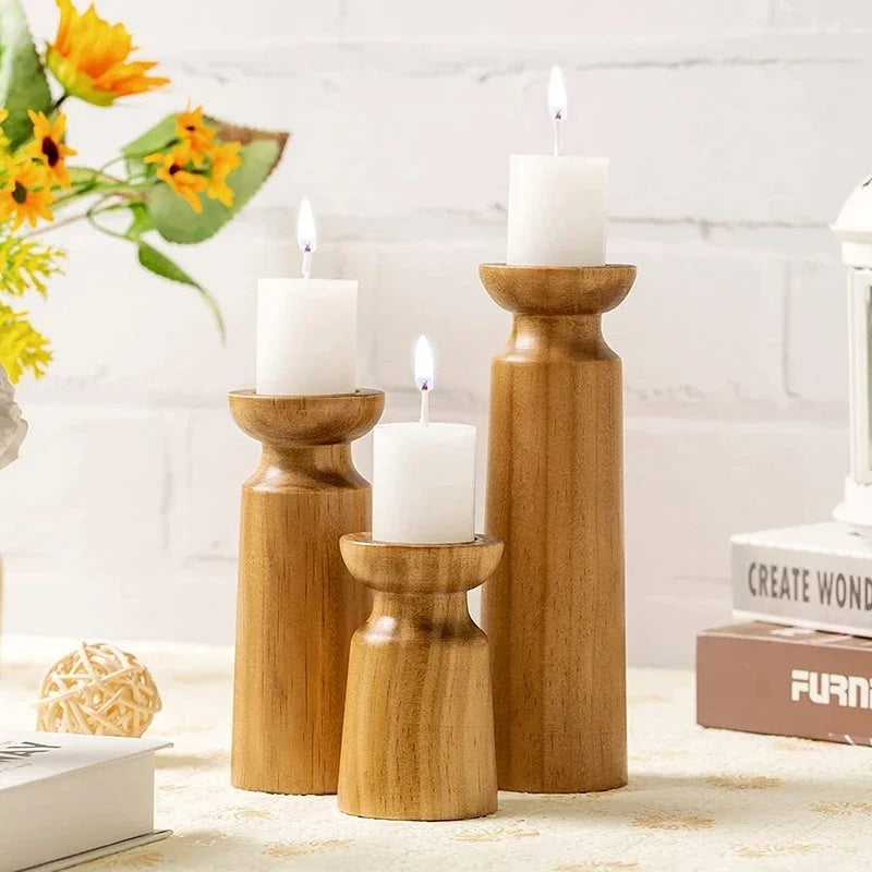 Rustic Wooden Candlestick Holder