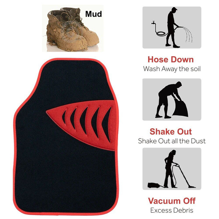 Universal Car Floor Mats with Red Trim Edging & Shark Gill Pattern