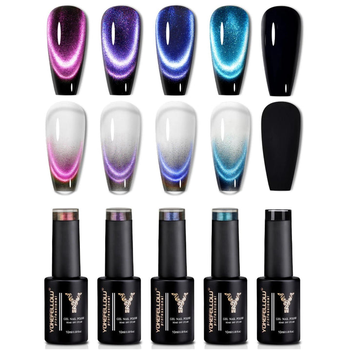 5pcs 10ml Dream Cat Magnetic Gel Nail Polish Set - Semi Permanent Soak Off UV LED Manicure