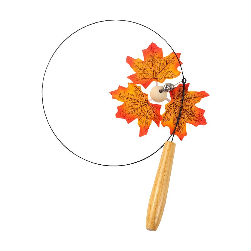 Interactive Rotating Leaf Cat Teaser Toy - Wooden Handle & Steel Wire for Cat Training