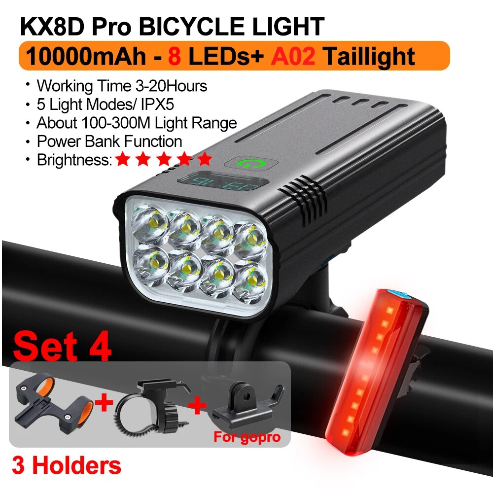 Ultra-Bright 10000mAh USB-C Rechargeable Bike Light Set