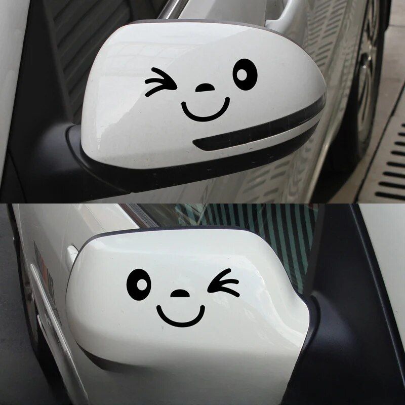 Cute Smiley Face Reflective Mirror Stickers for Cars - 2pcs
