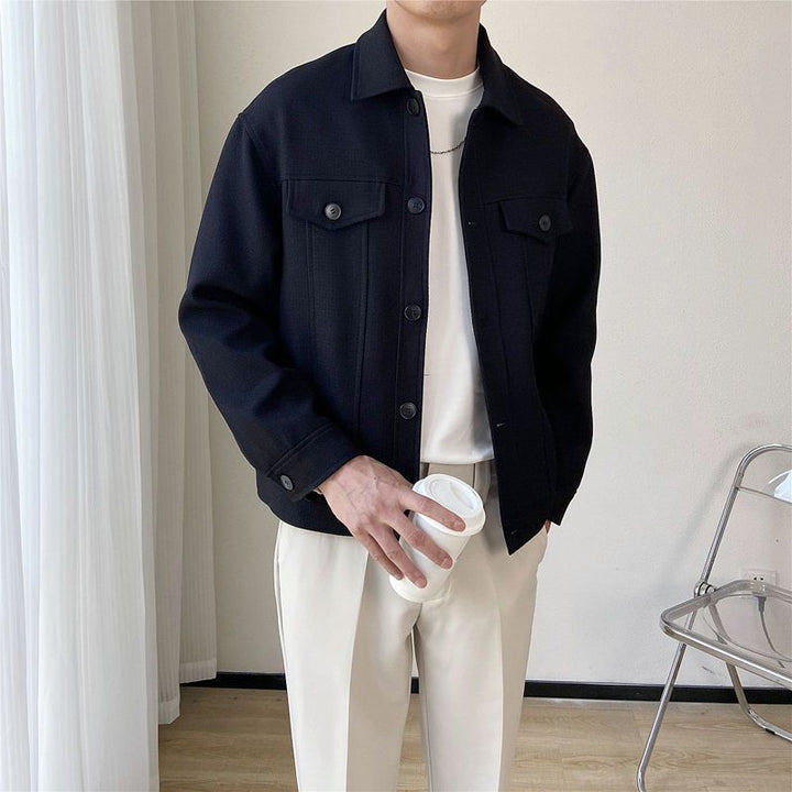 Short Lapels Jacket Men's Single-breasted Simple Coat