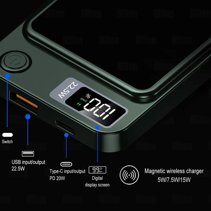 Ultra-Fast 20W PD Magnetic Wireless Power Bank - 20000mAh High-Capacity Charger for iPhone & Qi Devices