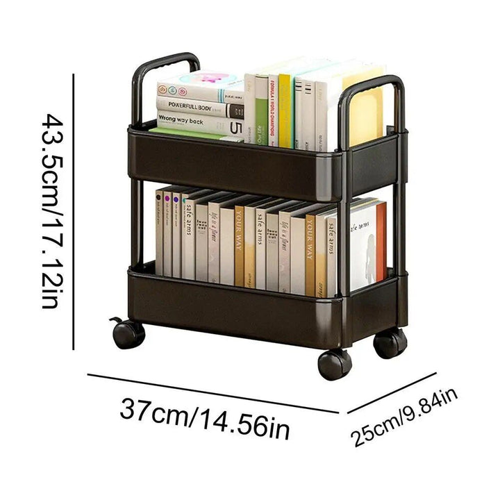 Compact 2-Tier Mobile Bookshelf Cart with Wheels