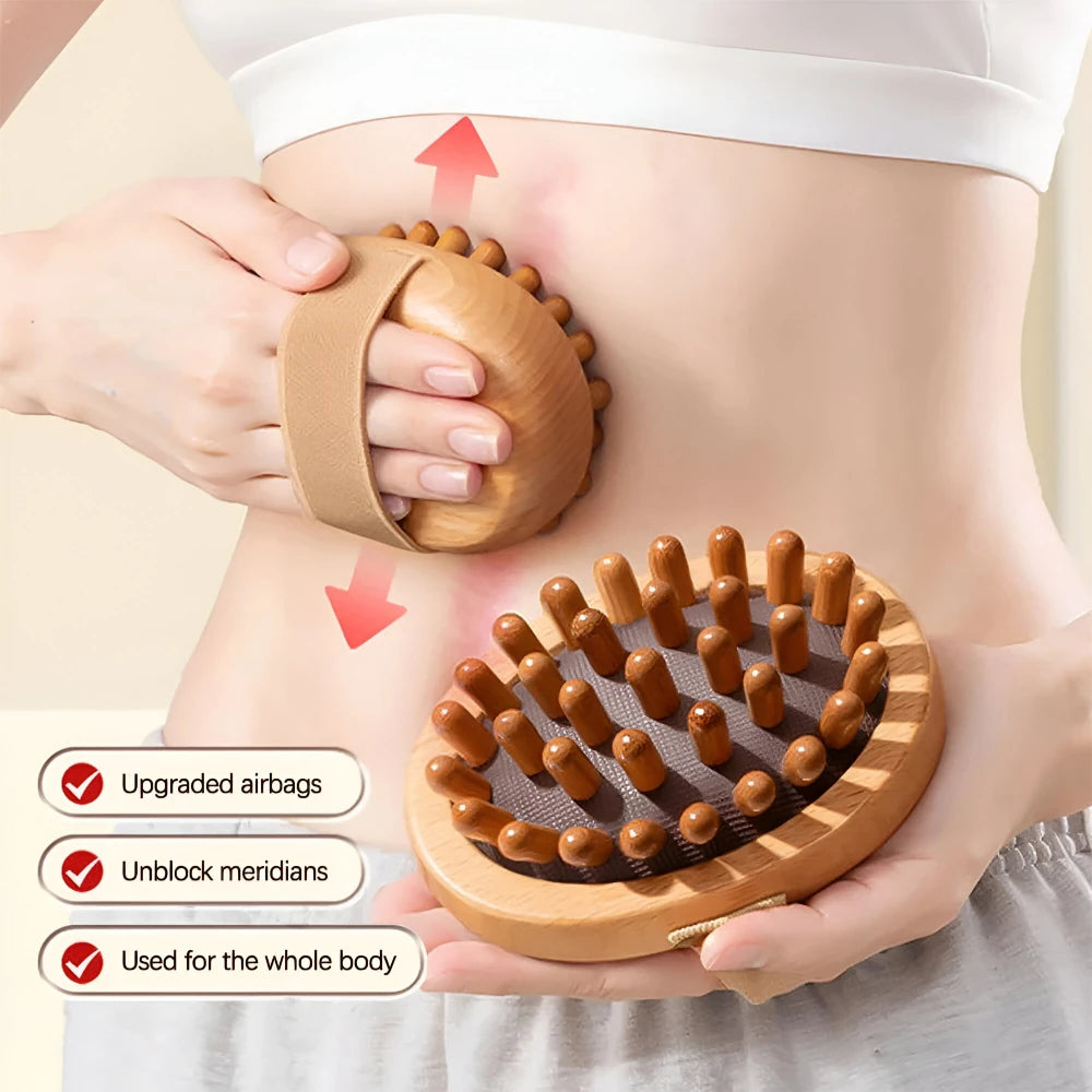 Wooden Meridian Massage Brush with Anti-Cellulite and Scalp Massage Benefits