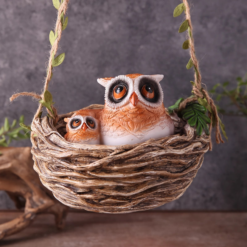 Owl in Nest Resin Sculpture