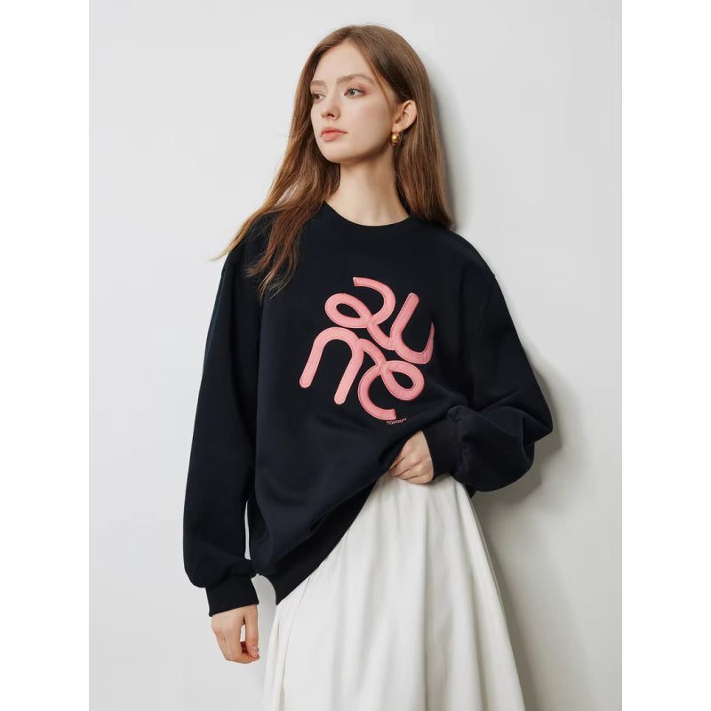 Casual Round Neck Embroidered Pullover Sweatshirt