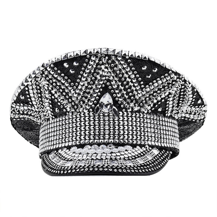 All-match Party Carnival Flat Top Punk Black Paillette Diamond Photography Hat