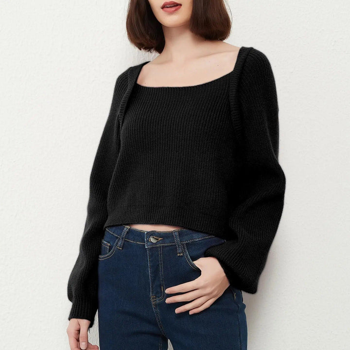 Square Collar Cotton Knit Sweater