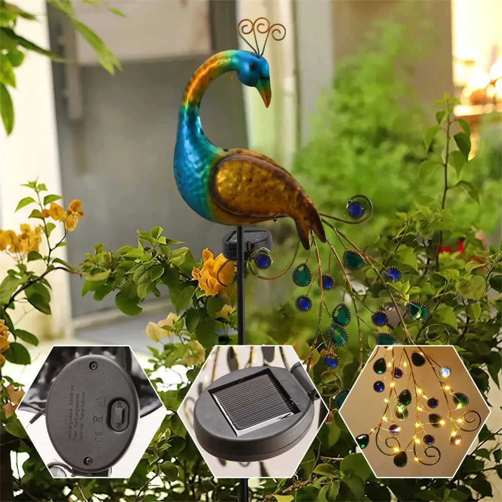 Solar-Powered LED Peacock Garden Lamp