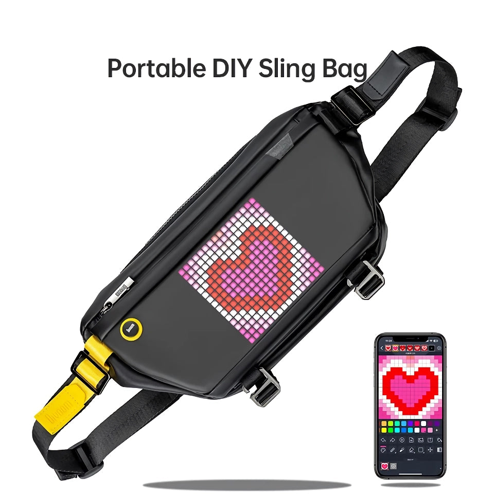 Sling Bag with Customizable Pixel Art Bluetooth Speaker – Waterproof, Fashion Design for Biking & Hiking