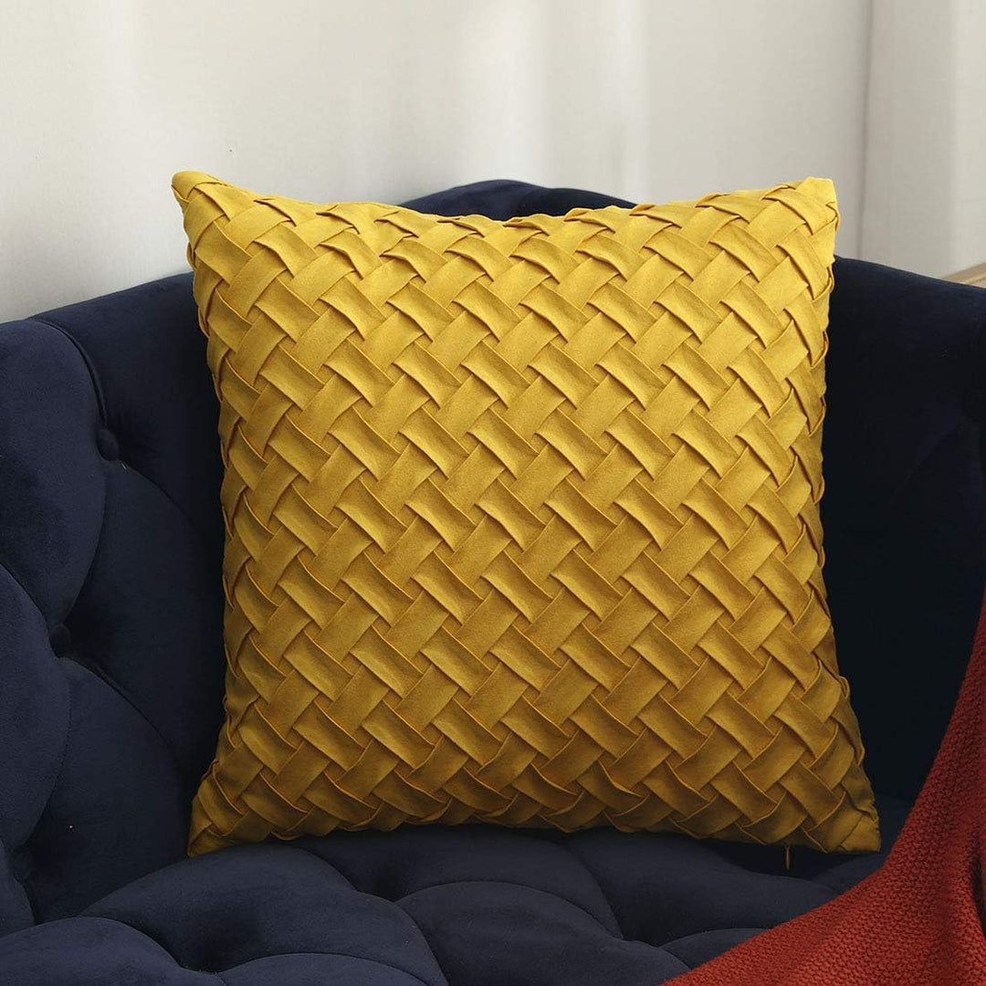 Solid Yellow, Brown, and Dark Red Faux Suede Cushion Cover