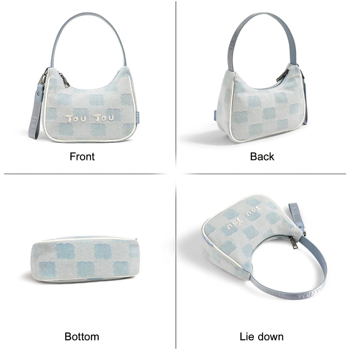 Versatile Biscuit Pattern Imitation Denim Shoulder Bag