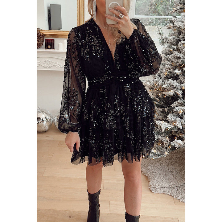 European And American Christmas Party Sequins Layered Dress INS Leisure