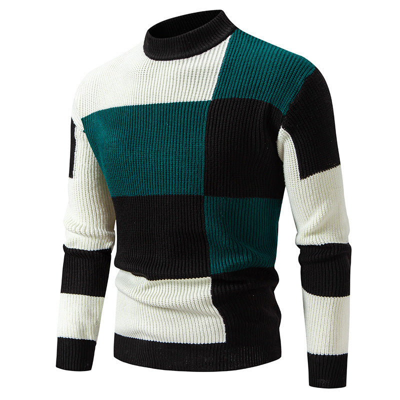 Men's Sweater Sweater Half Turtleneck Color Matching Casual