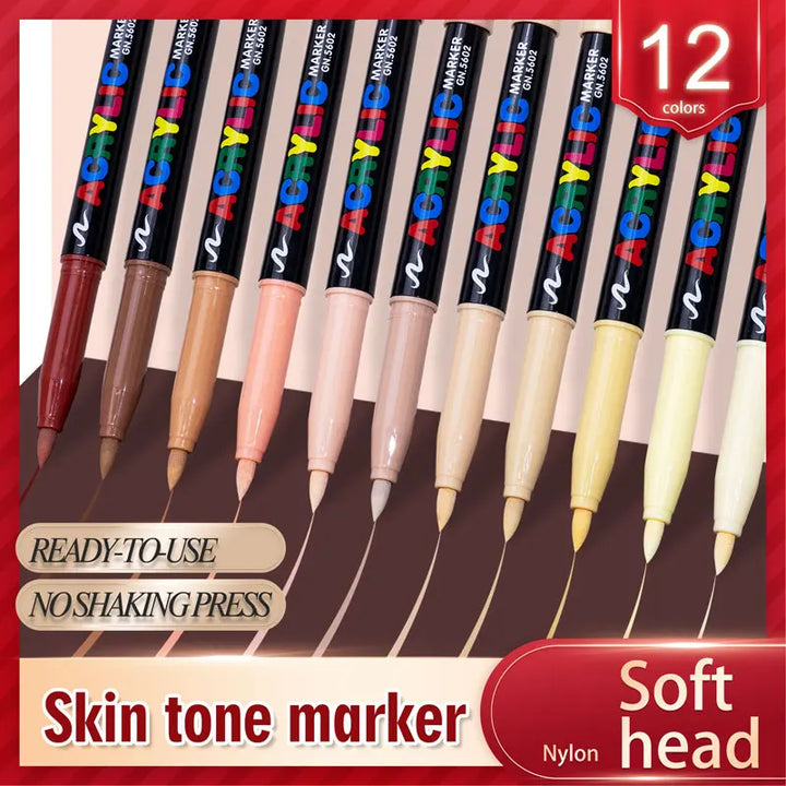 12 Skin Tone Acrylic Paint Pens Set