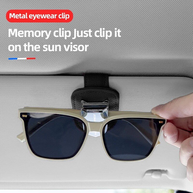 Universal Leather Alloy Car Visor Clip for Sunglasses