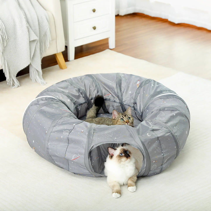 Collapsible Cat Tunnel Toy with Mat - Interactive Pet Play Tube for Cats and Dogs