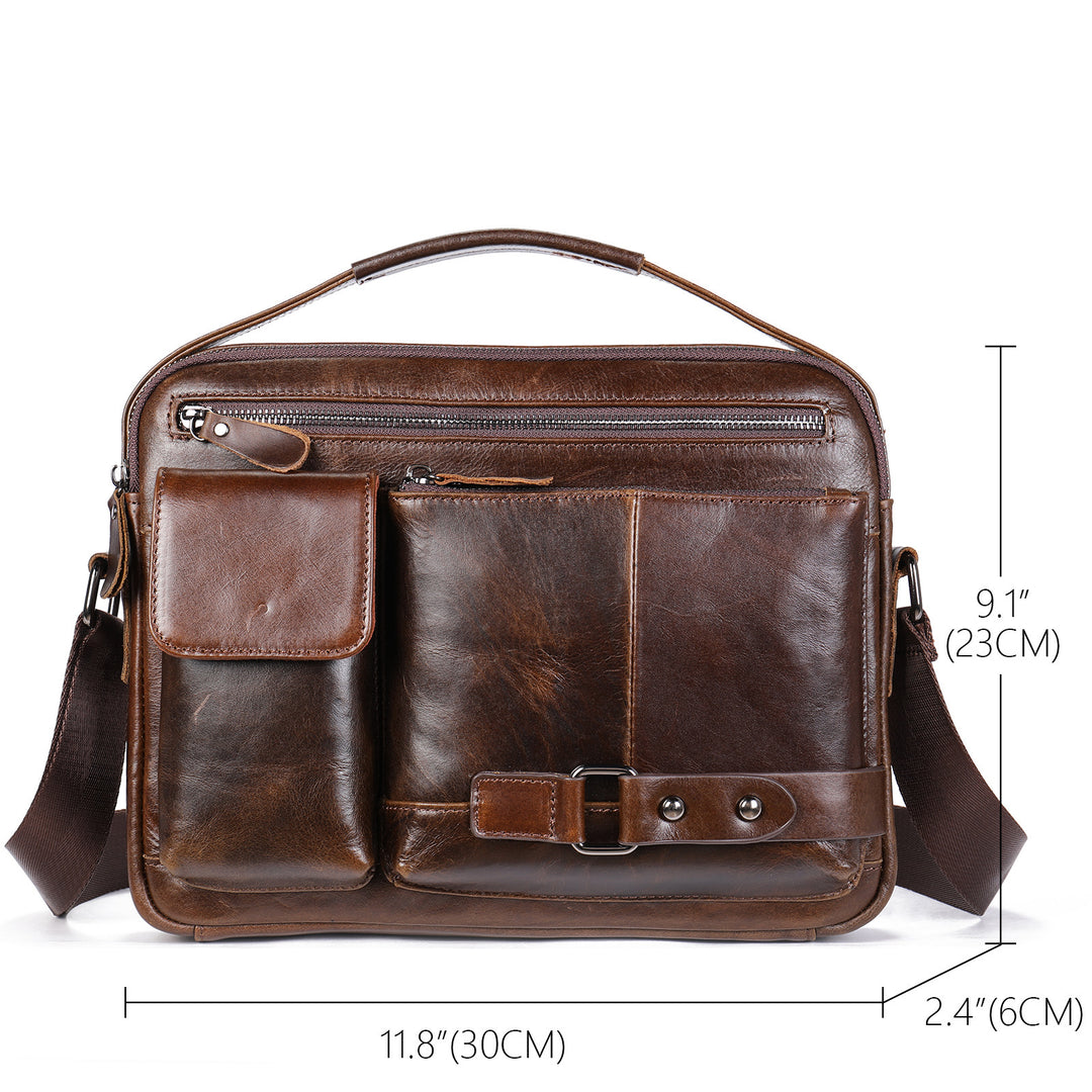 Men's High Sense Oil Wax Genuine Goods Genuine Leather Messenger Bag