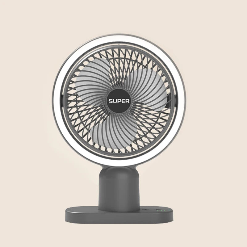 Mini Rechargeable Desk Fan with Light and 3-Speed Air Cooling