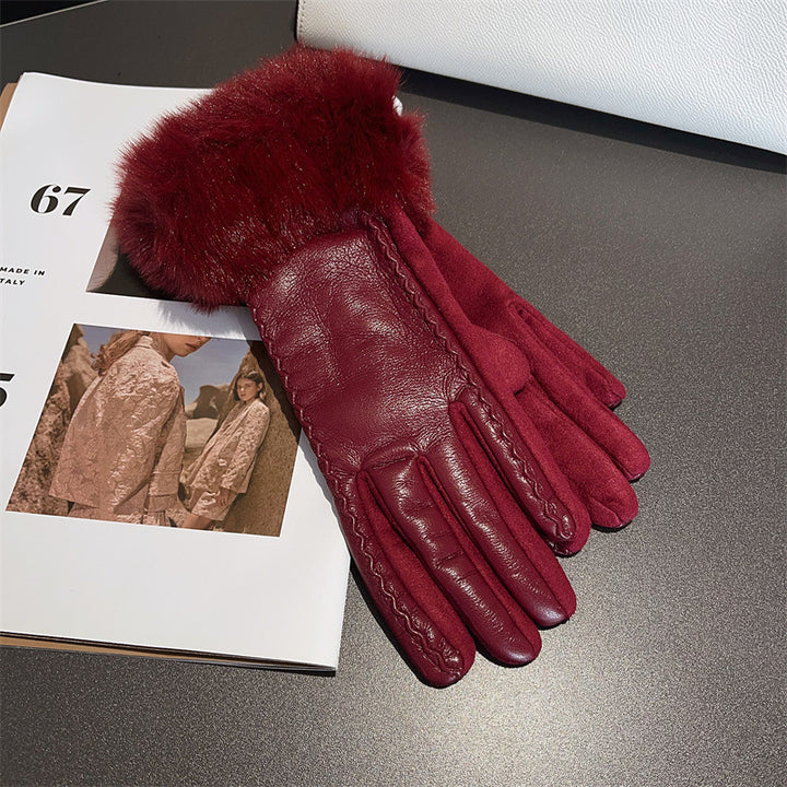 PU Leather Stitching Suede Gloves