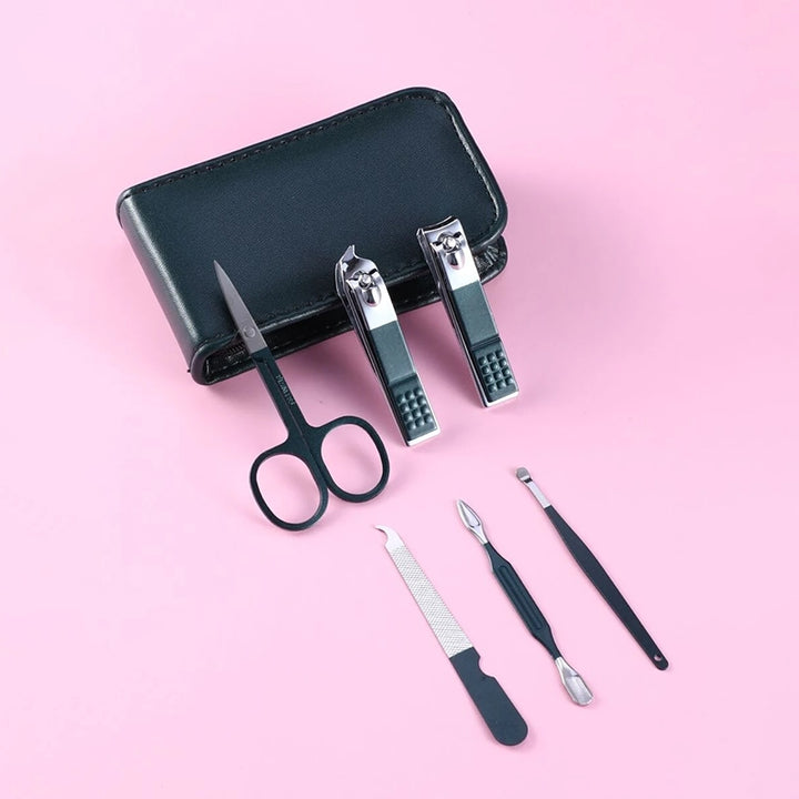 6-Piece Black/Green Stainless Steel Manicure & Pedicure Set with Storage Bag