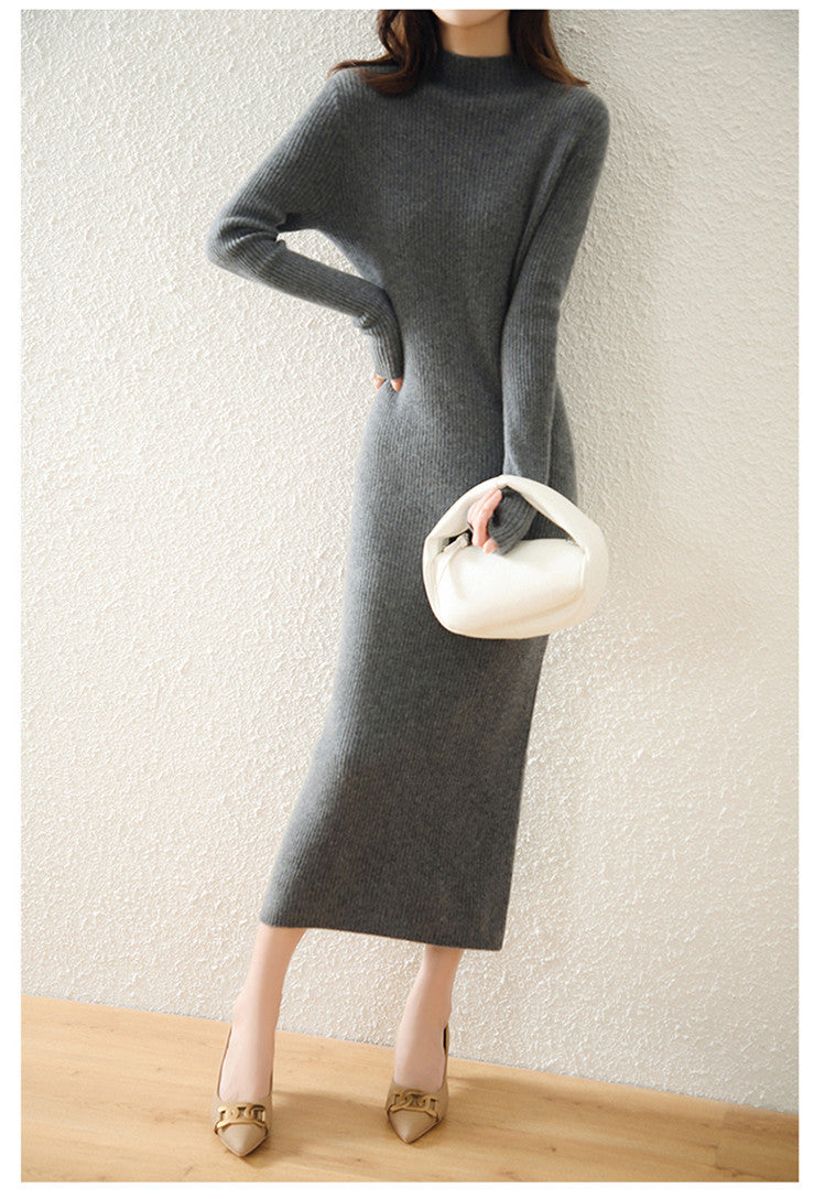 Cashmere Dress Slim-fit Sheath Long Knitted Wool Dress