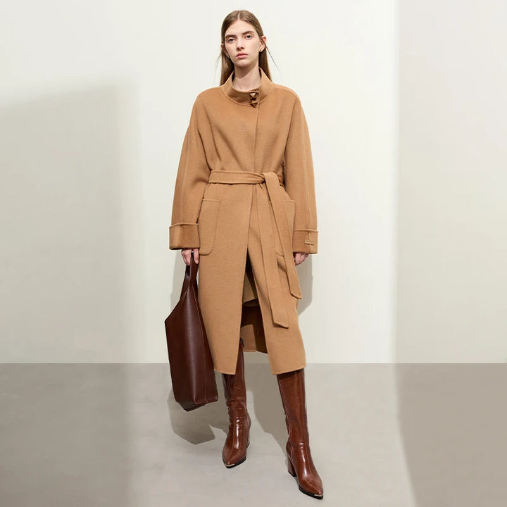 Minimalist Women's Woolen Coat with Belt