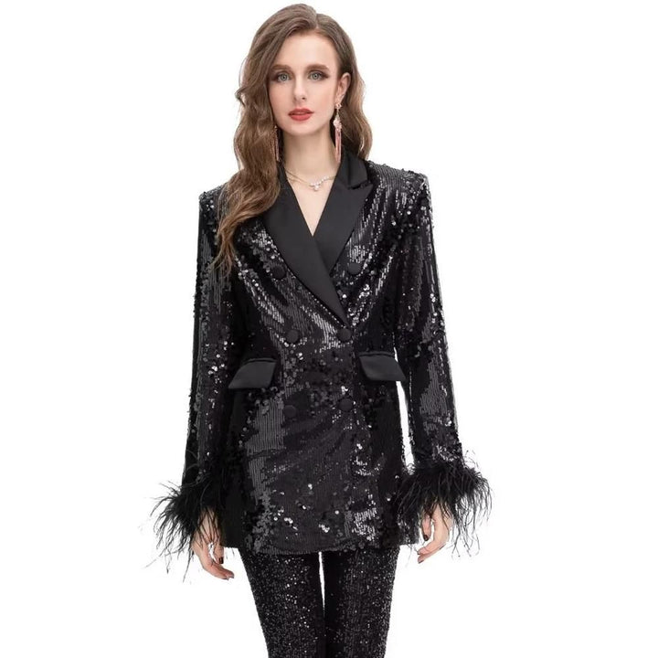 Elegant Feather Sequin Blazer