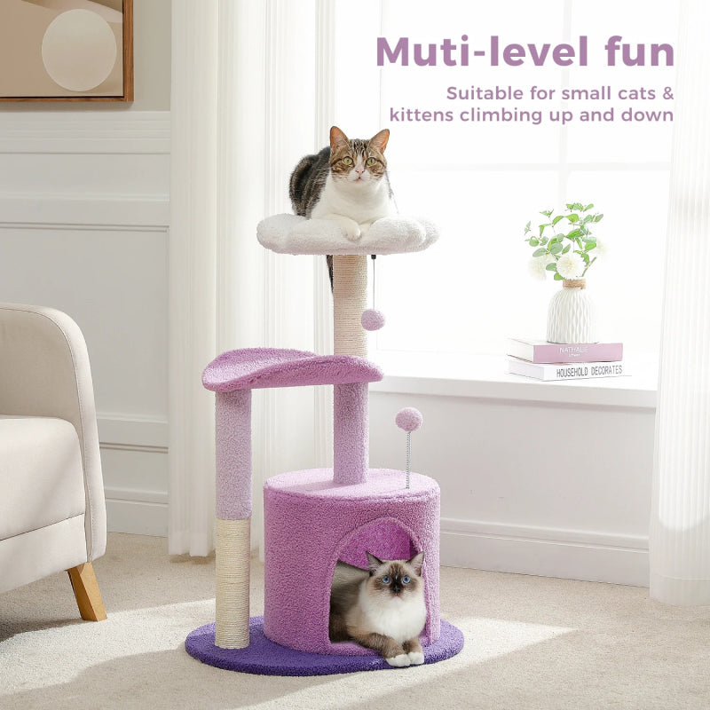 Small Purple Flower Cat Tree with Condo & Scratching Post