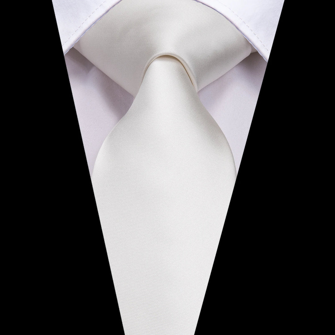 Classic White Silk Necktie Set with Pocket Square & Cufflinks