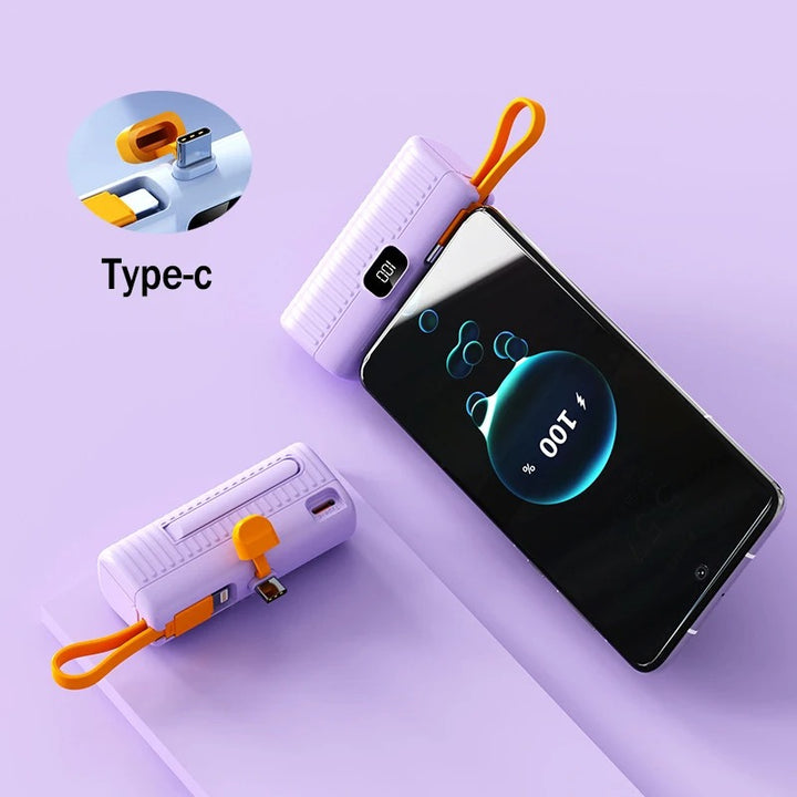 Compact Dual-Port 30000mAh Power Bank with Built-In Cables & Fast Charging