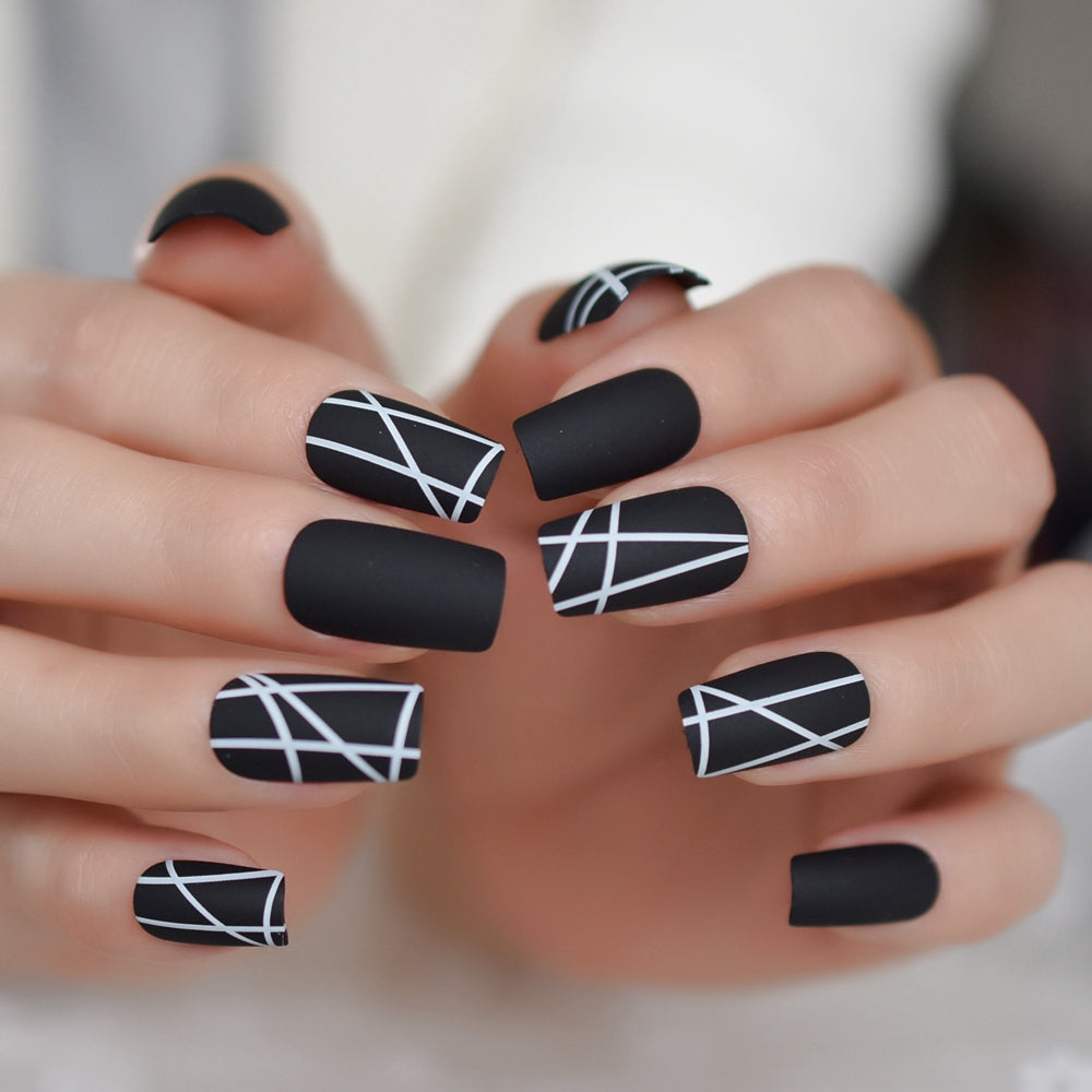 Matt Black Medium Square Fake Nails