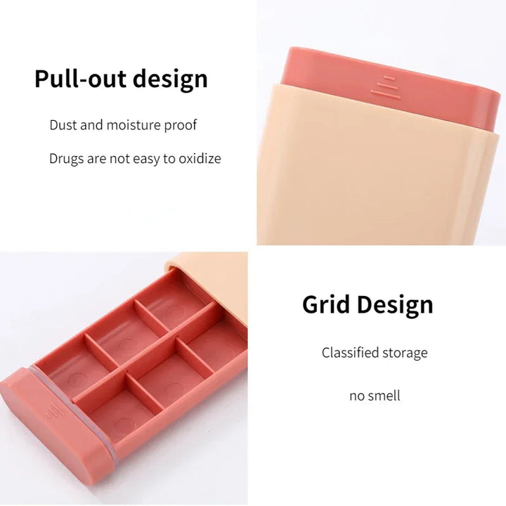 Compact Travel Pill Organizer 7 Days 6 Grids Portable Medicine Box