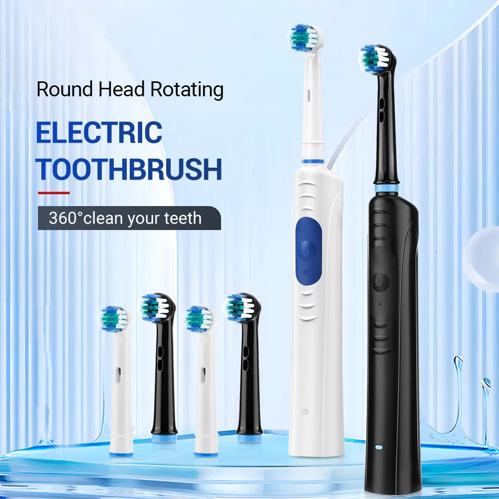 Rotary Electric Toothbrush for Adults – Smart Vibration with 3 Modes & 4 Replacement Heads