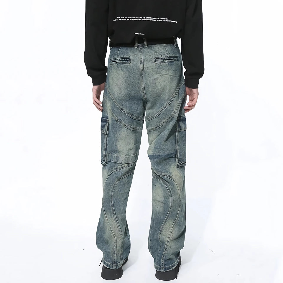 Men's Patchwork Gradient Wide Leg Denim Pants