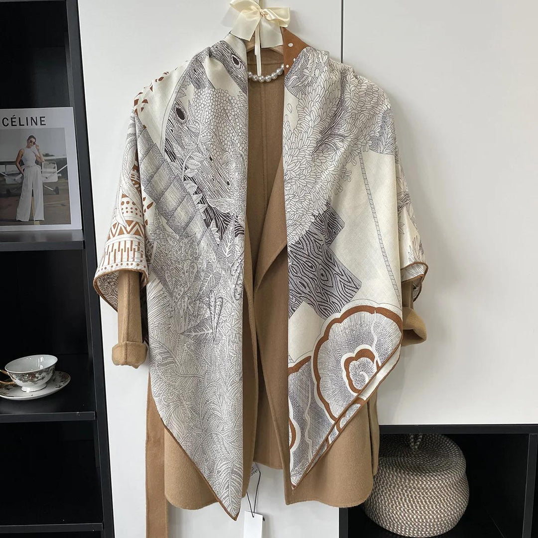 Silk Cashmere Pashmina Scarf - Elegant Print Shawl