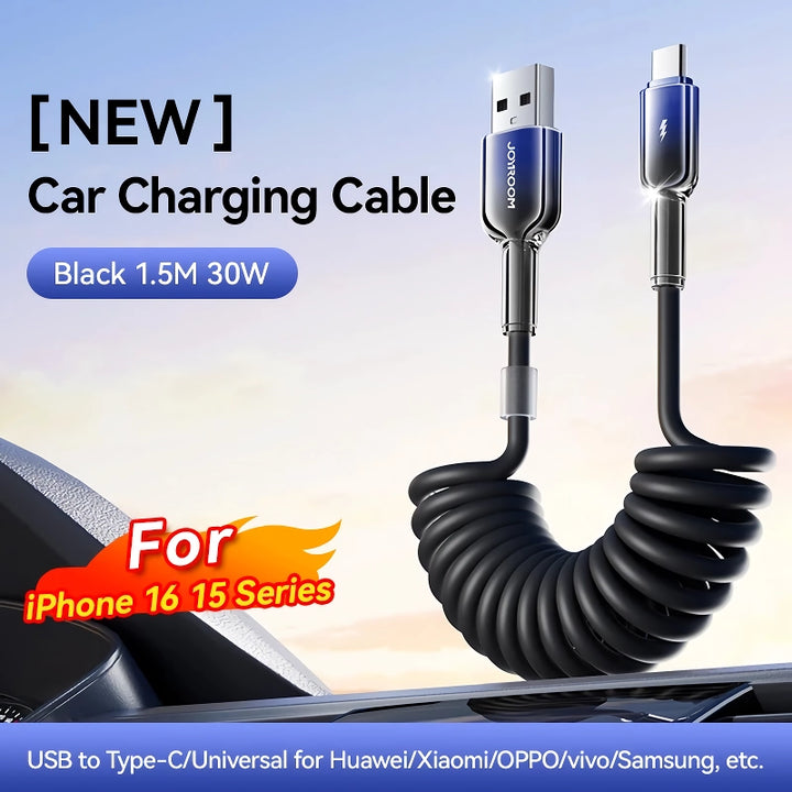 60W USB Type C PD Spring Car Charging Cable