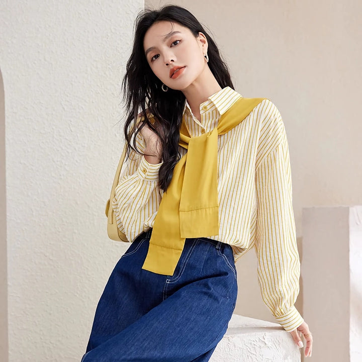 Yellow Striped Casual Button-Down Shirt