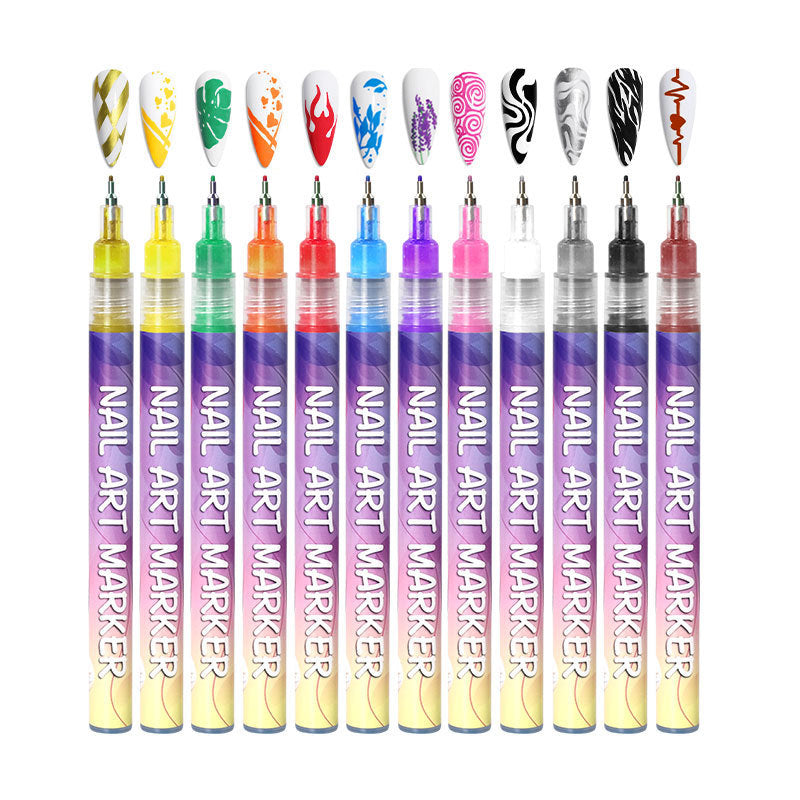 Nail Art Graffiti Pen 12 Colors Acrylic Paint Painted